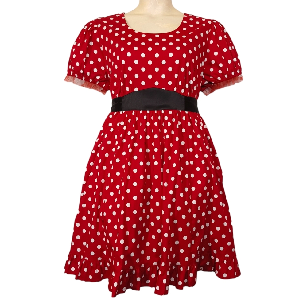 Red White Polka Dot Print Short Sleeve Tulle Minnie Mouse Cosplay Dress 3X